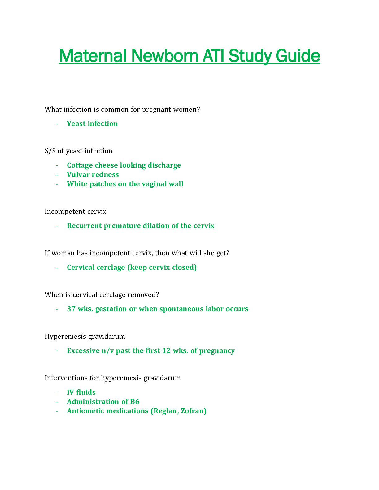 Maternal Newborn ATI Study Guide Updated